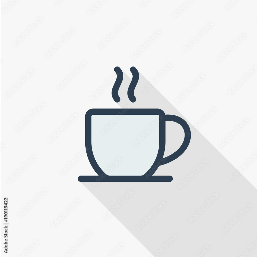 coffee cup thin line flat color icon. Linear vector illustration. Pictogram isolated on white background. Colorful long shadow design. coffee cup thin line flat color icon. Linear vector illustration. Pictogram isolated on white background. Colorful long shadow design.