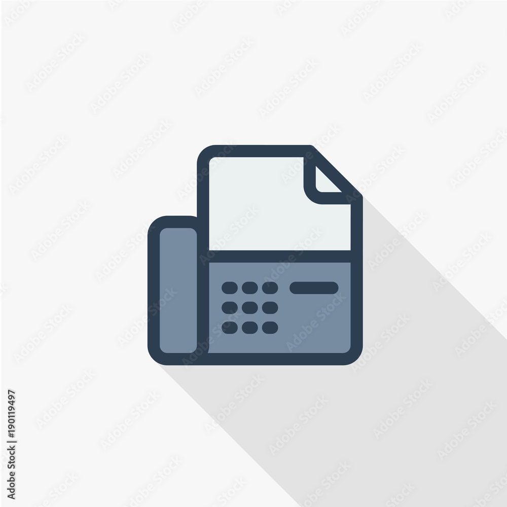 telephone fax, office phone thin line flat icon. Linear vector illustration. Pictogram isolated on white background. Colorful long shadow design telephone fax, office phone thin line flat icon. Linear vector illustration. Pictogram isolated on white background. Colorful long shadow design