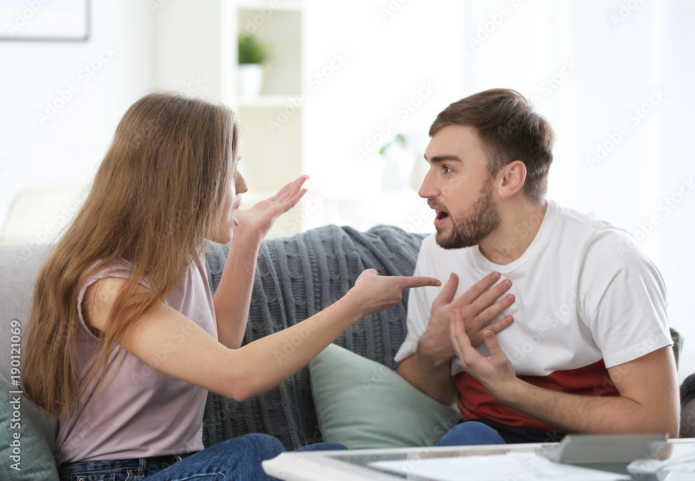 Couple arguing about money at home. Problems in relationship Couple arguing about money at home. Problems in relationship
