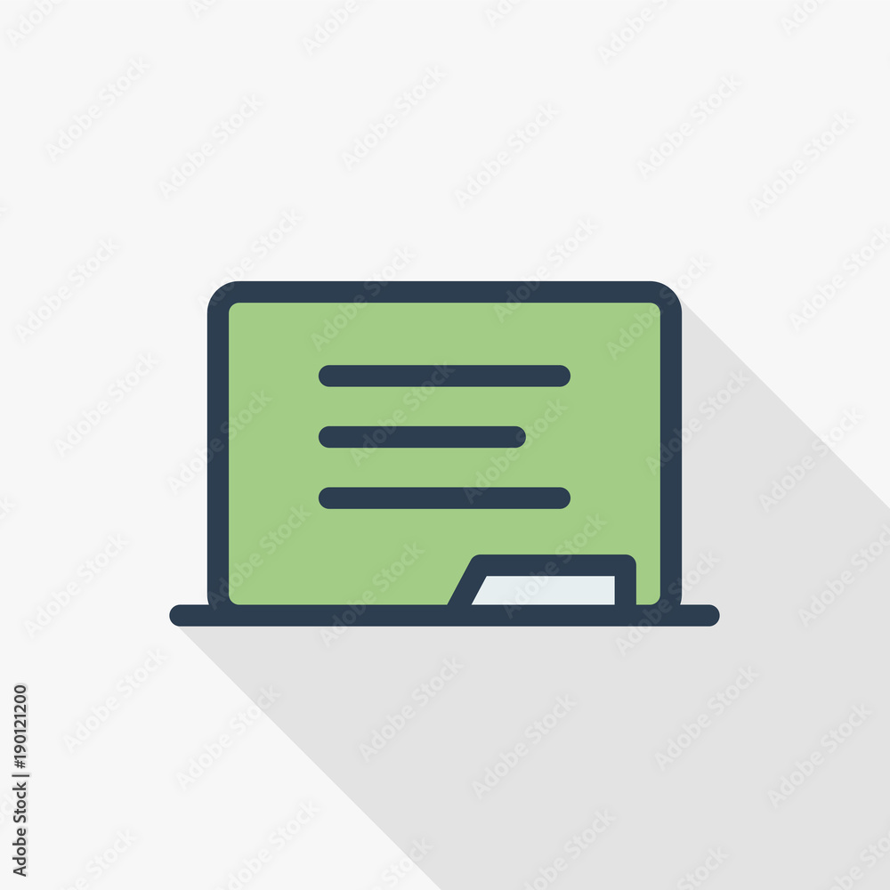 Blackboard, chalkboard thin line flat color icon. Linear vector illustration. Pictogram isolated on white background. Colorful long shadow design. Blackboard, chalkboard thin line flat color icon. Linear vector illustration. Pictogram isolated on white background. Colorful long shadow design.
