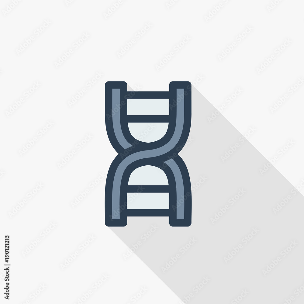 DNA, science genetic, molecule, biology thin line flat color icon. Linear vector illustration. Pictogram isolated on white background. Colorful long shadow design. DNA, science genetic, molecule, biology thin line flat color icon. Linear vector illustration. Pictogram isolated on white background. Colorful long shadow design.