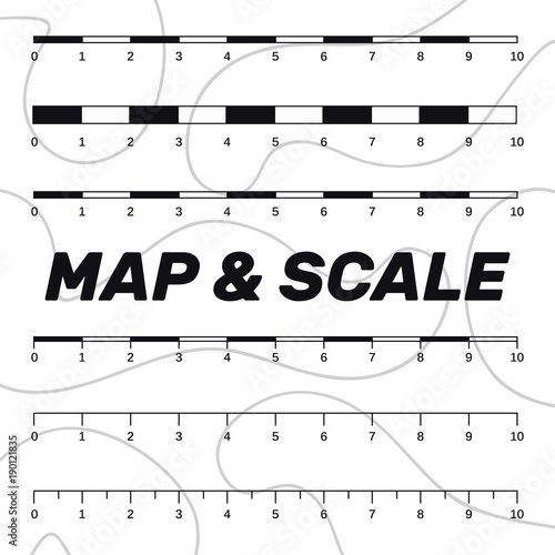 Map scales graphics for measuring distances. Scale measure map vector. Latitude and longitude distance