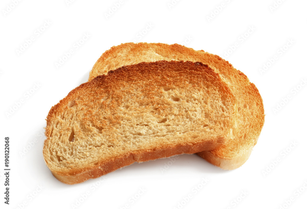 Toasted bread on white background