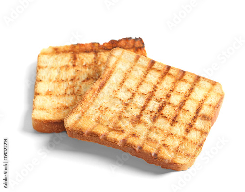 Toasted bread on white background