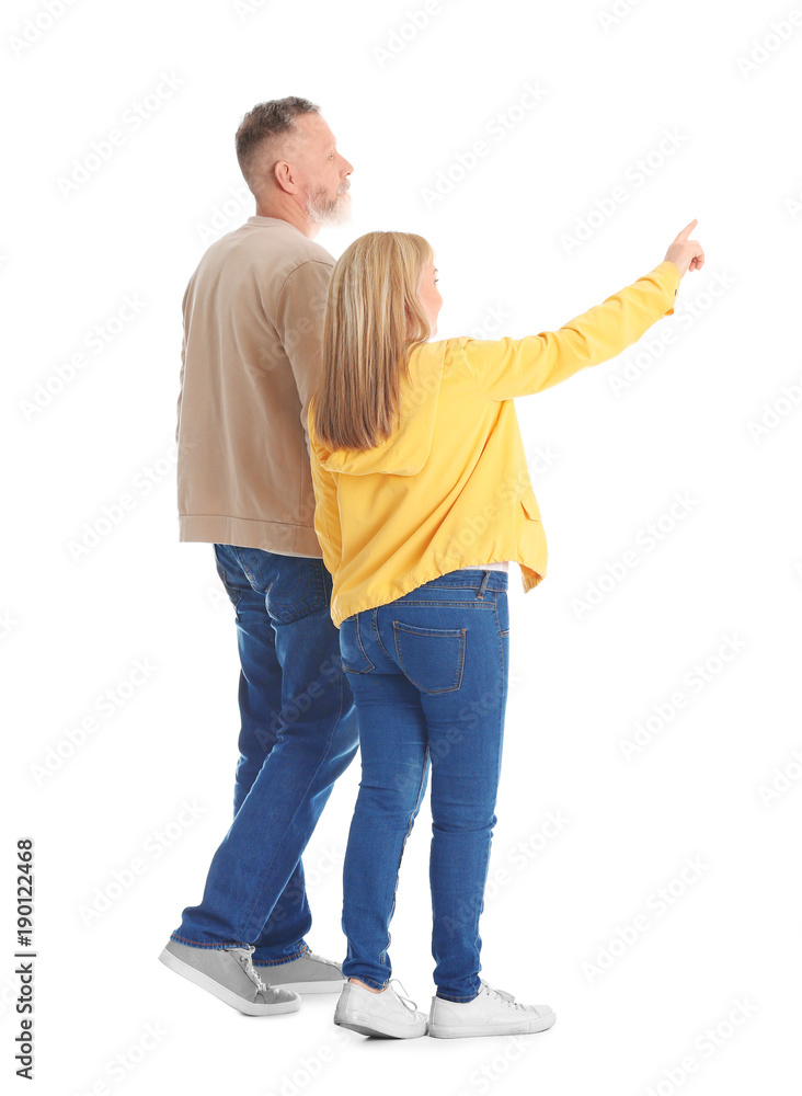 Mature couple in casual clothes walking on white background Mature couple in casual clothes walking on white background
