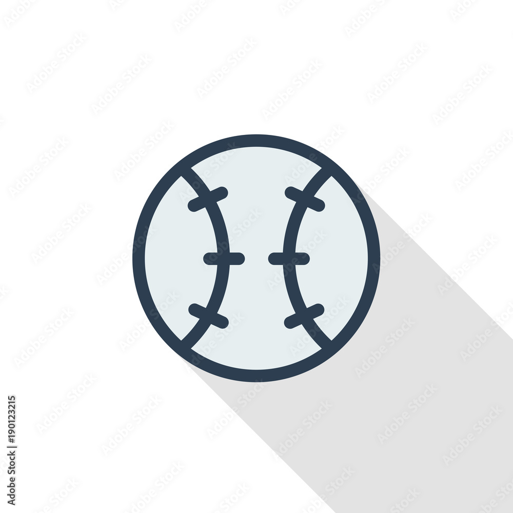baseball ball thin line flat color icon. Linear vector illustration. Pictogram isolated on white background. Colorful long shadow design. baseball ball thin line flat color icon. Linear vector illustration. Pictogram isolated on white background. Colorful long shadow design.