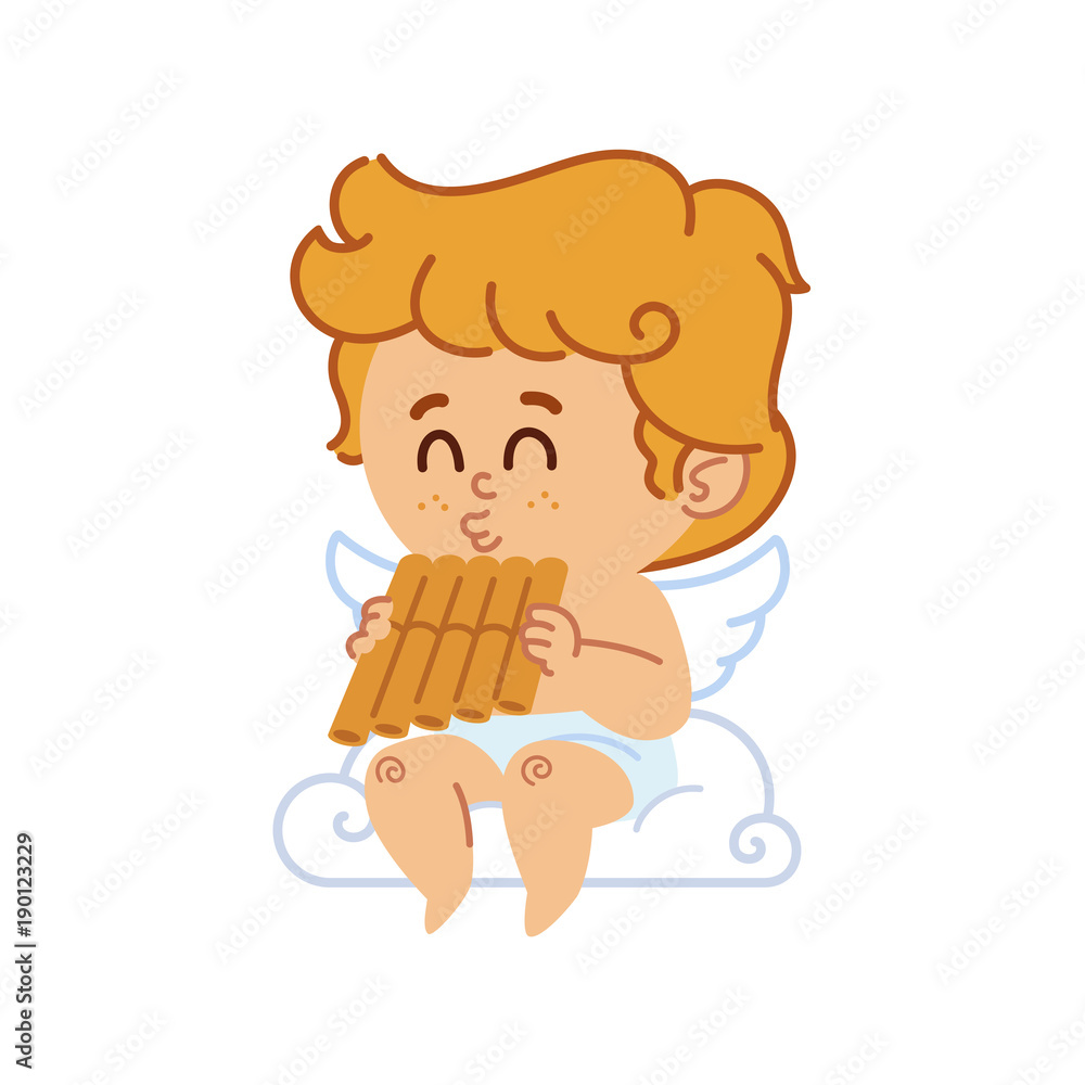 vector illustration of cupid, he is playing a pan flute vector de Stock |  Adobe Stock