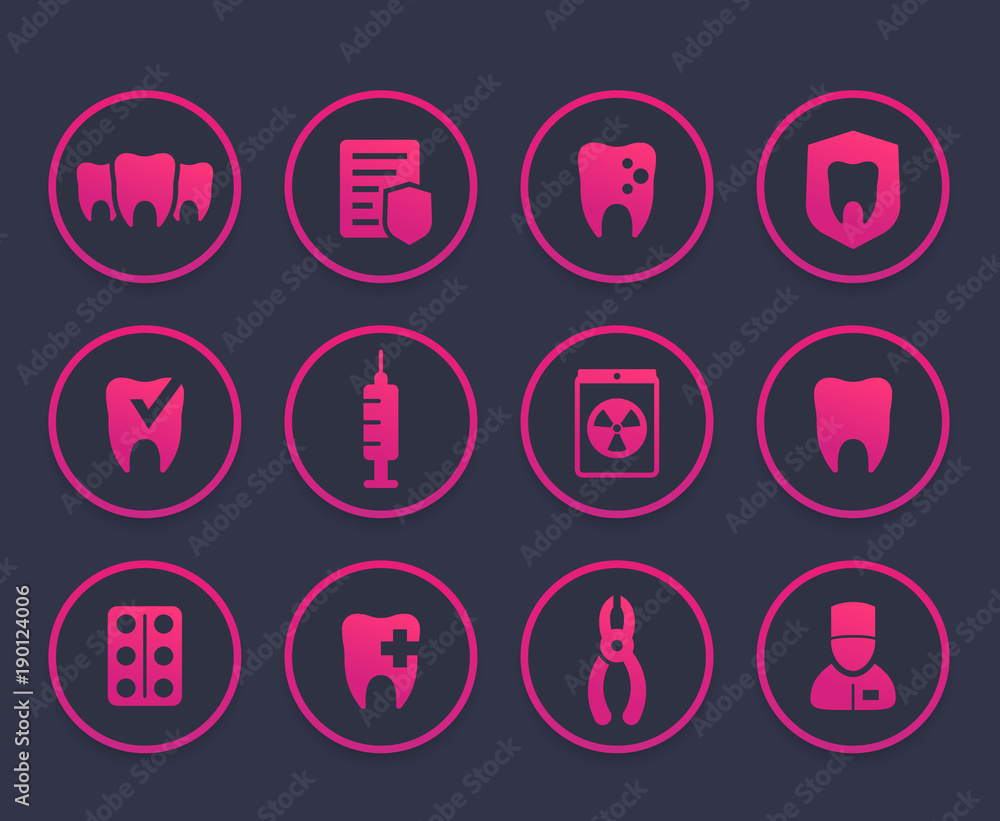 Teeth, oral medicine, dental care icons
