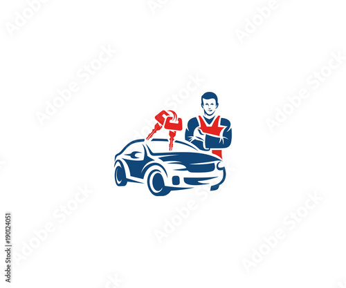 Car key service logo template. Auto key locksmith vector design. Workshop illustration