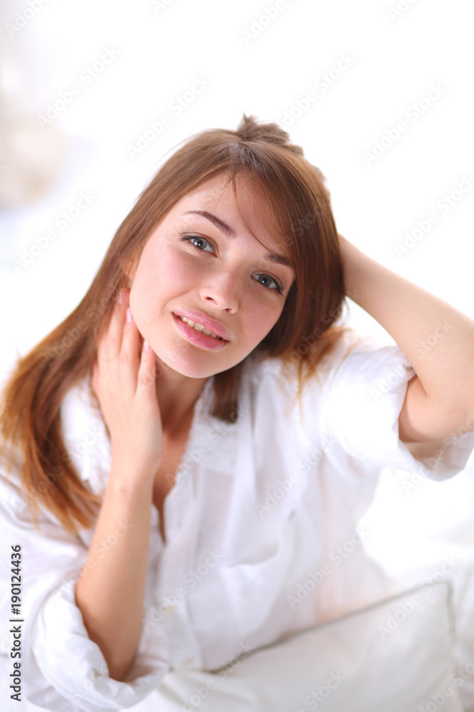 Portrait of beautiful young woman face. Isolated on white background. Portrait of beautiful young woman face. Isolated on white background.