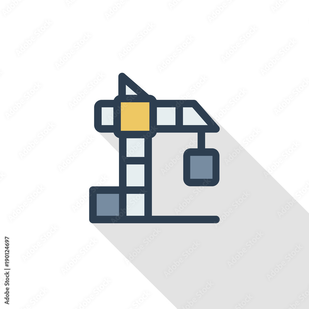building crane thin line flat color icon. Linear vector illustration. Pictogram isolated on white background. Colorful long shadow design. building crane thin line flat color icon. Linear vector illustration. Pictogram isolated on white background. Colorful long shadow design.
