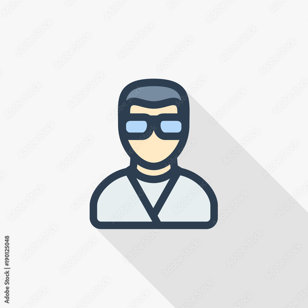 Scientist Avatar thin line flat color icon. Linear vector illustration. Pictogram isolated on white background. Colorful long shadow design. Scientist Avatar thin line flat color icon. Linear vector illustration. Pictogram isolated on white background. Colorful long shadow design.