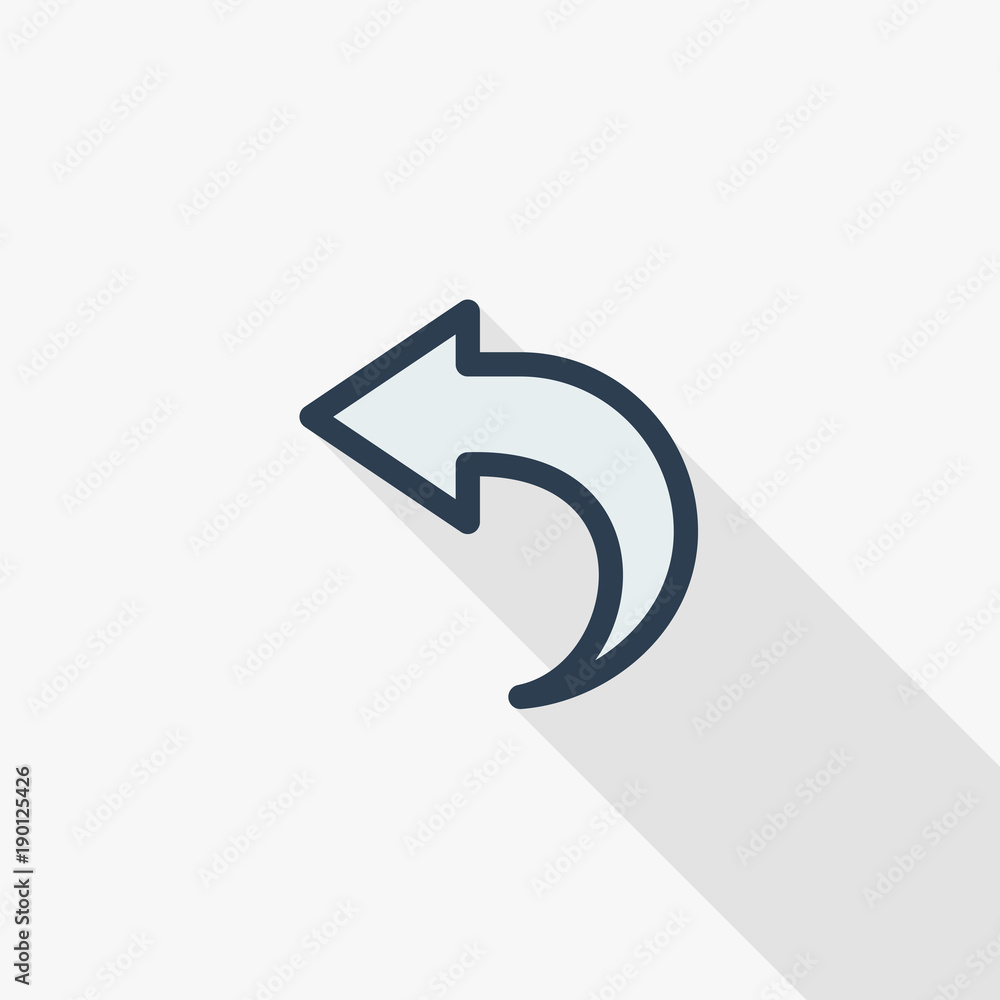 Arrow reload, back, backward, thin line flat color icon. Linear vector illustration. Pictogram isolated on white background. Colorful long shadow design. Arrow reload, back, backward, thin line flat color icon. Linear vector illustration. Pictogram isolated on white background. Colorful long shadow design.
