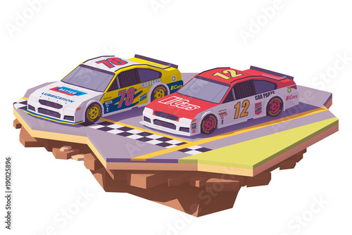Schilderij op canvas Vector low poly racing cars