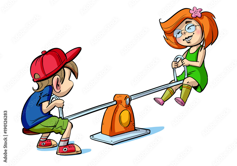 Cartoon children on Teeter Totter Stock Illustration Adobe Stock