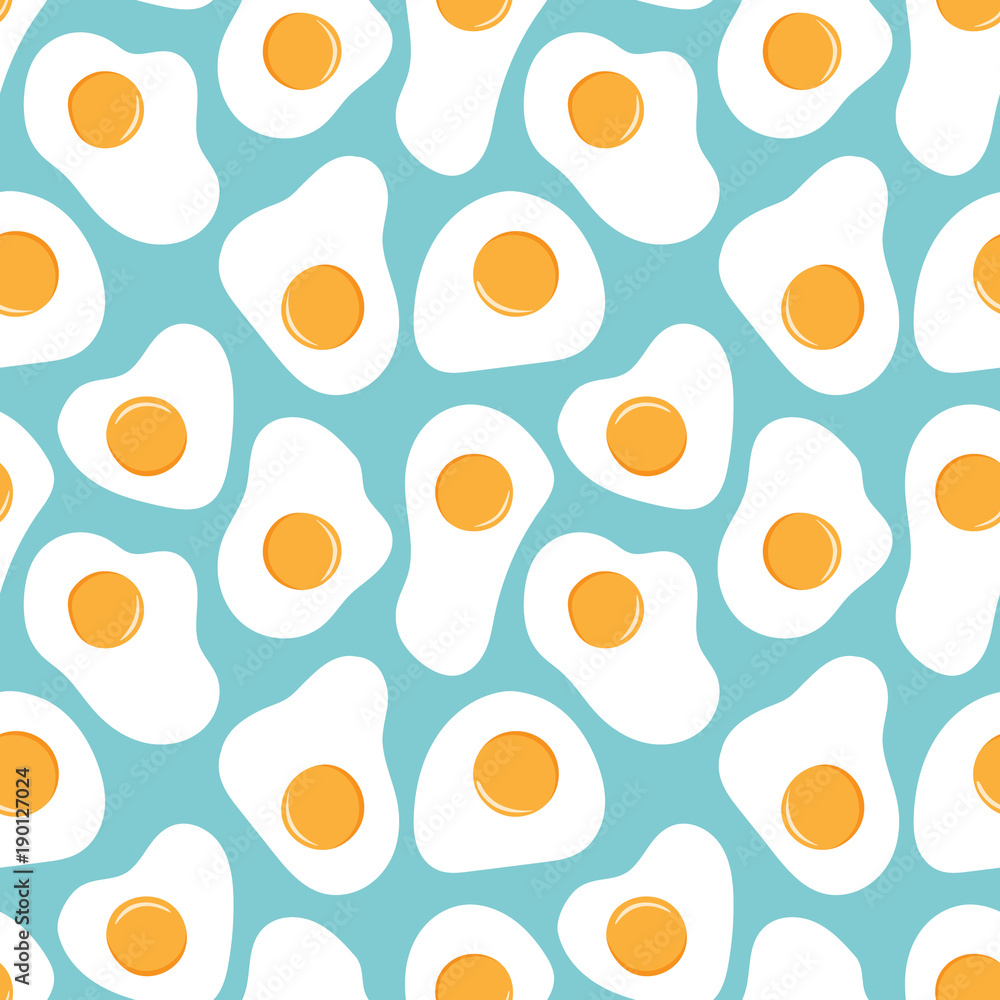 Fried Eggs seamless pattern on blue background. Vector illustration. Fried Eggs seamless pattern on blue background. Vector illustration.