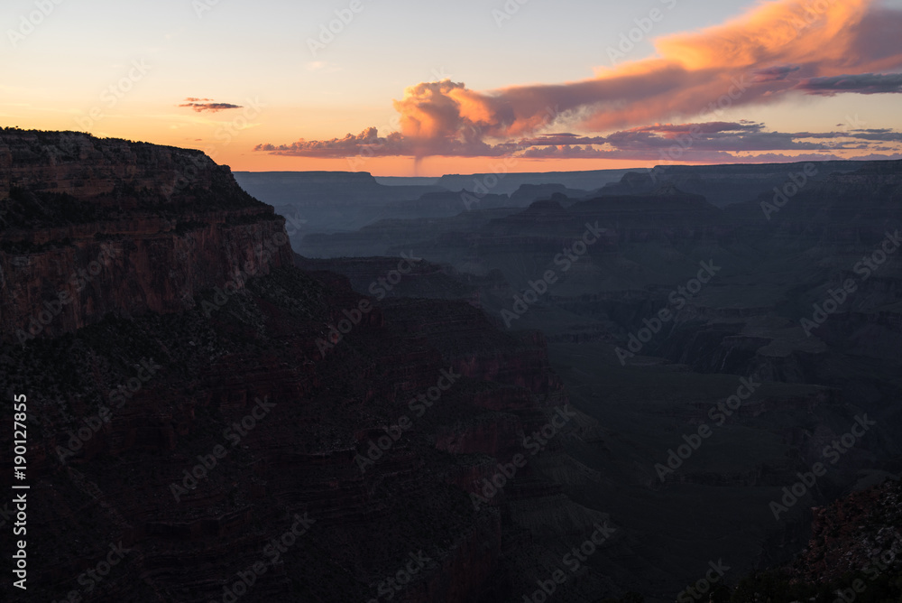 Sunset from the South Rim of the Grand Canyon in Arizona. 