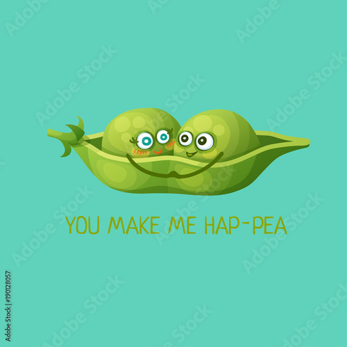 Funny green pea characters in love