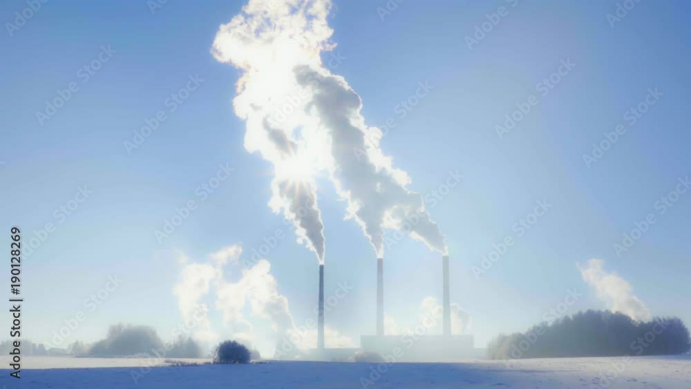 smoke from CHP pipes, winter