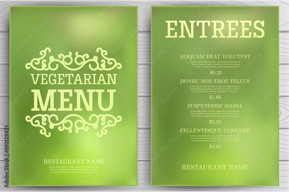 Restaurant Vegetarian Menu Cards Design template. Stock Vector Adobe