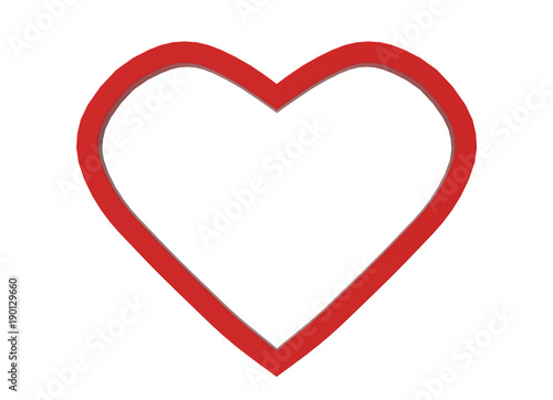 3d rendering. Red heart shape frame picture isolated on white background with clipping path.