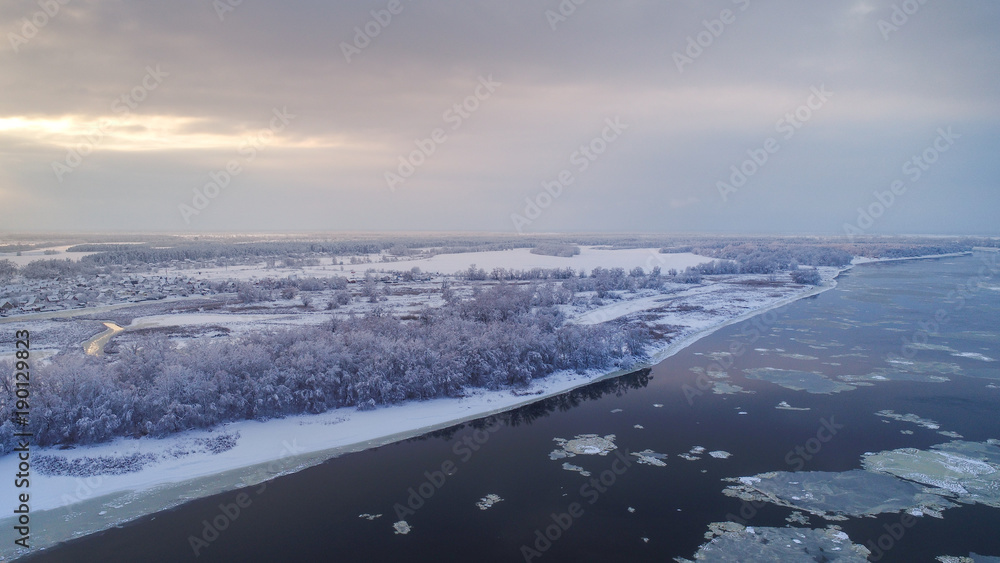Fototapeta premium Frozen sunset air view 