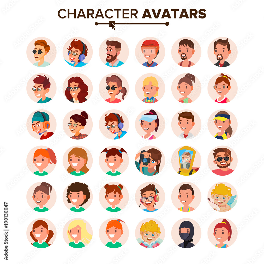 People Avatars Set Vector. Default Character Avatar Placeholder. Face, Emotions. Flat, Cartoon, Comic Art Flat Isolated Illustration People Avatars Set Vector. Default Character Avatar Placeholder. Face, Emotions. Flat, Cartoon, Comic Art Flat Isolated Illustration