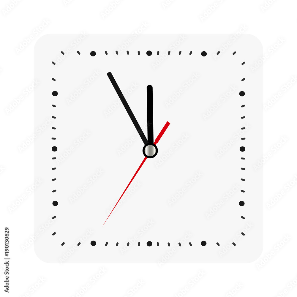 Classic square wall clock isolated on white. Empty dial watch. Vector