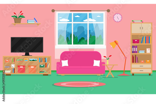 Interior living room modern cozy and luxury style with furniture in house.vector and illustration