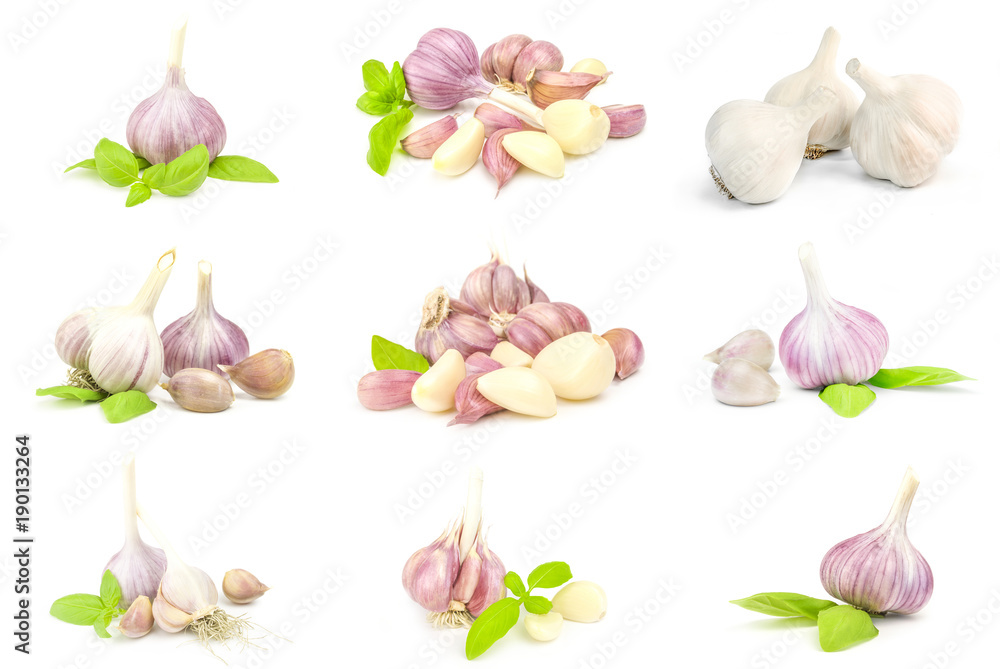 Set of Clove of garlic isolated over a white background