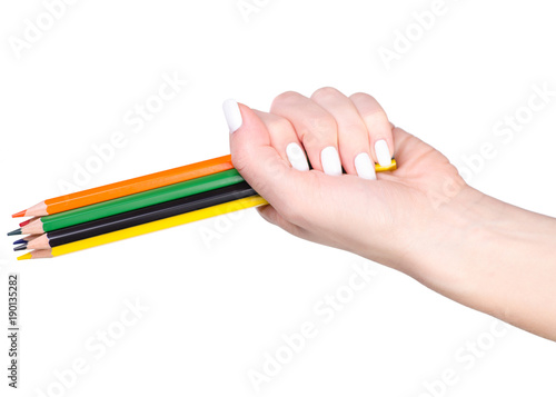 Color pencils in hand