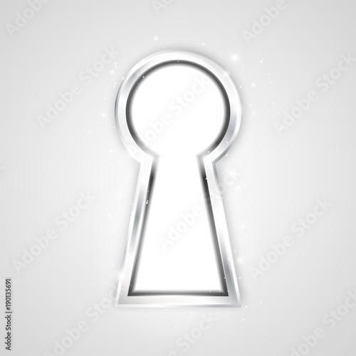 Abstract metal shiny keyhole on gray background