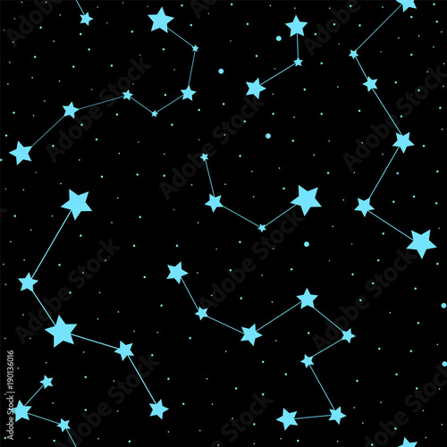 Beautiful colorful vector seamless pattern with shining stars and constellations. You can use any color of background