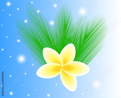Beautiful vector composition with frangipani flowers and palm leaves