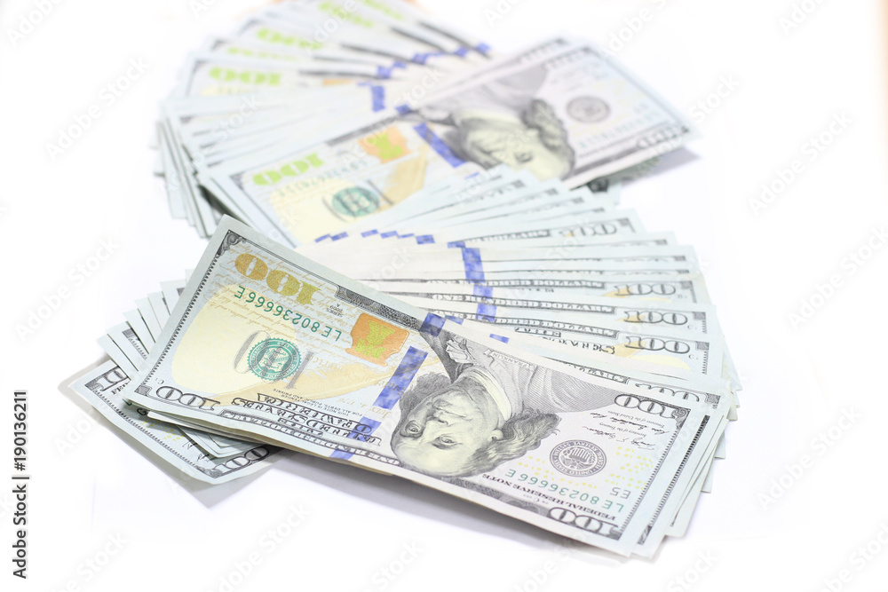 US Dollar bills banknotes with white background. US Dollar bills banknotes with white background.