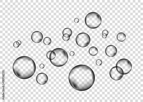  Underwater fizzing air bubbles on transparent  background.