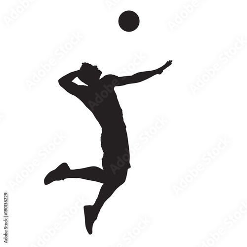Volleyball player spiking ball, isolated vector silhouette. Side view