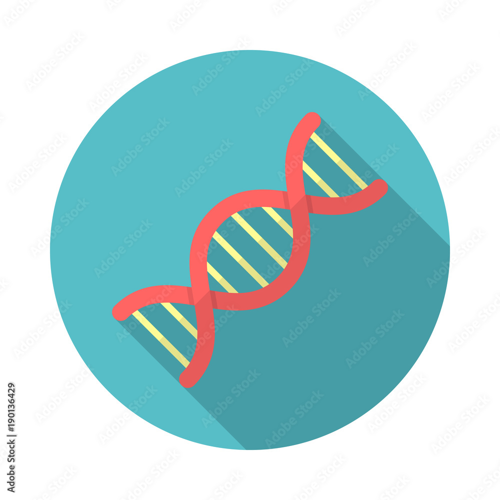 DNA circle icon with long shadow. Flat design style. DNA simple silhouette. Modern, minimalist, round icon in stylish colors. Web site page and mobile app design vector element. DNA circle icon with long shadow. Flat design style. DNA simple silhouette. Modern, minimalist, round icon in stylish colors. Web site page and mobile app design vector element.