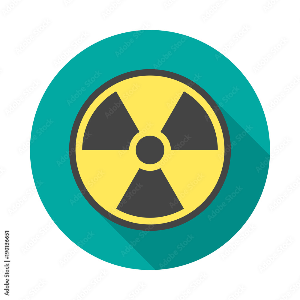 Radiation symbol circle icon with long shadow. Flat design style. Radiation simple silhouette. Modern, minimalist, round icon in stylish colors. Web site page and mobile app design vector element. Radiation symbol circle icon with long shadow. Flat design style. Radiation simple silhouette. Modern, minimalist, round icon in stylish colors. Web site page and mobile app design vector element.
