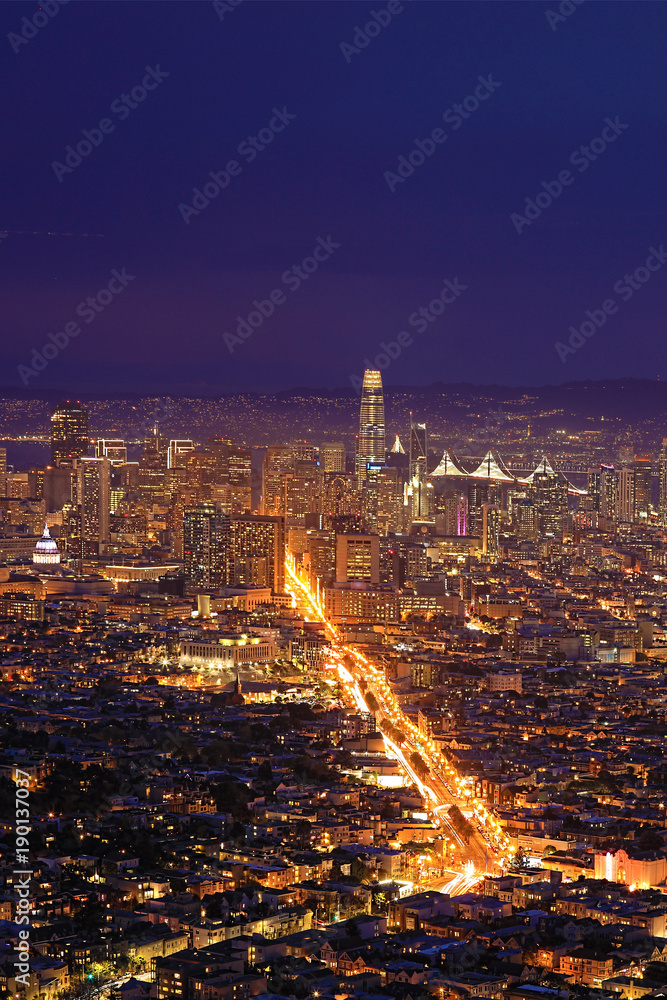 Vertical night view of San Francisco city center Vertical night view of San Francisco city center