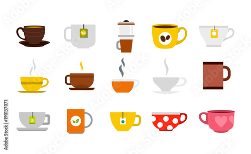 Cup icon set, flat style