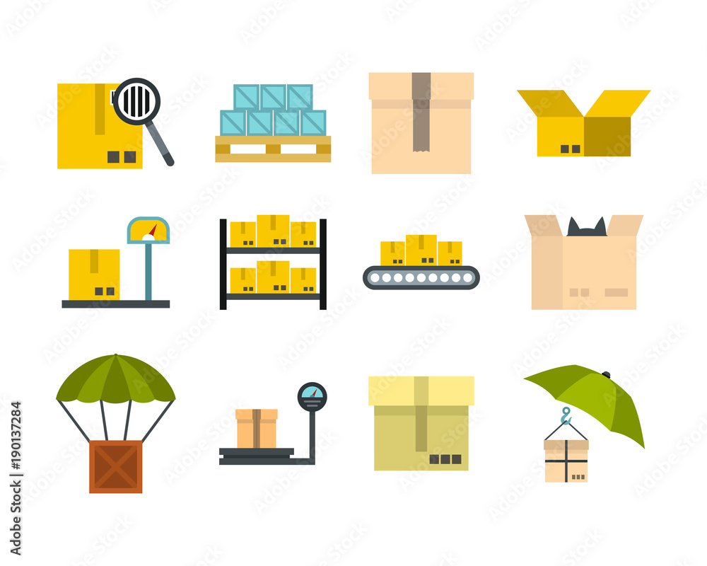 Box icon set, flat style Box icon set, flat style