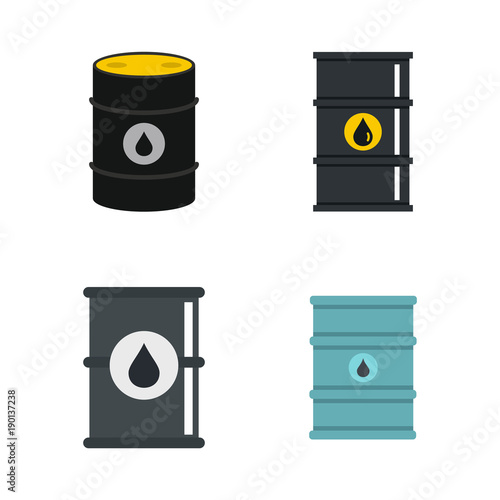 Oil barrel icon set, flat style