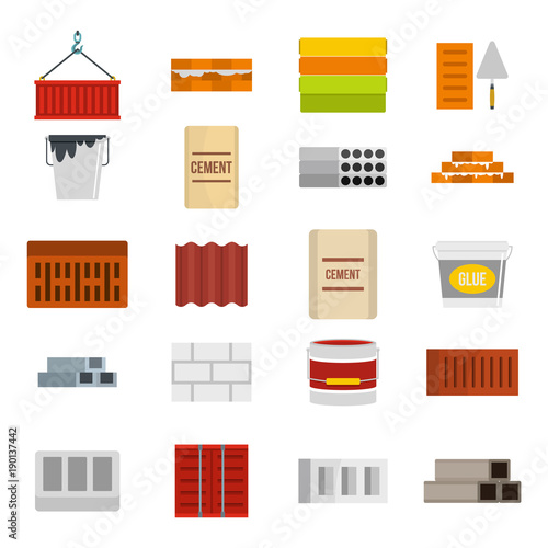 Construcion material icon set, flat style