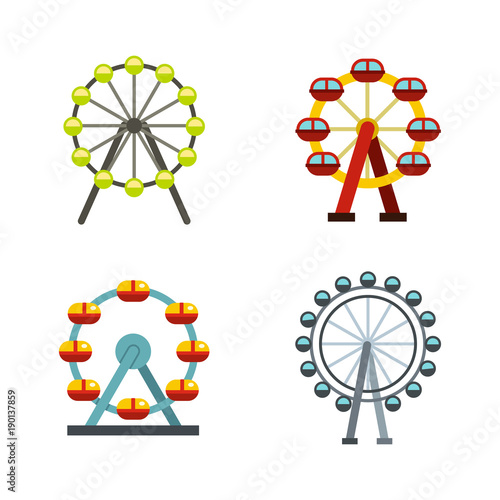 Ferris wheel icon set, flat style