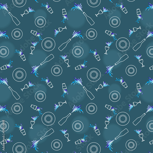 Seamless pattern with wine and dishes. Background for cards, menus, web, banners and designs related to restaurant. Vector illustration