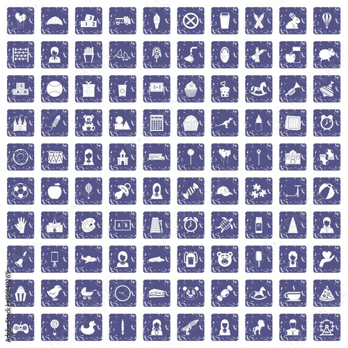 100 child center icons set grunge sapphire