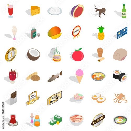 Foodstuff icons set  isometric style
