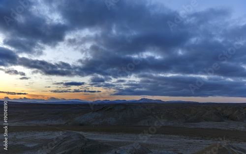 The expanses of the steppes of Gobustan at sunset of the day