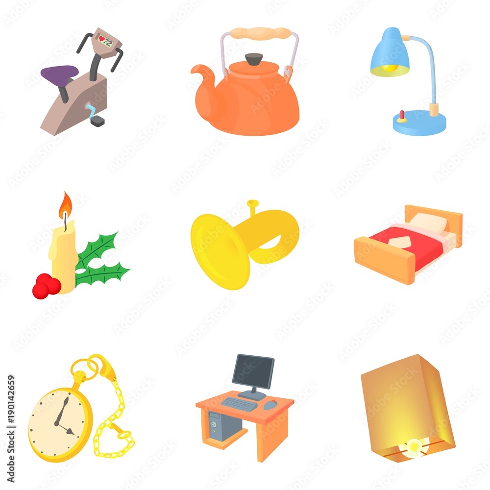 Interior design icons set, cartoon style Interior design icons set, cartoon style